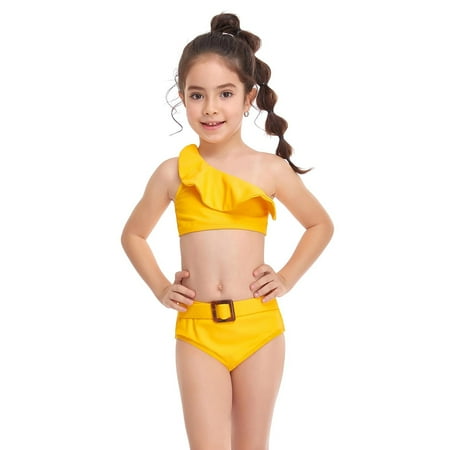 

Finelylove Swimsuits For Women Padded Sport Bra Style High Waist Yellow M
