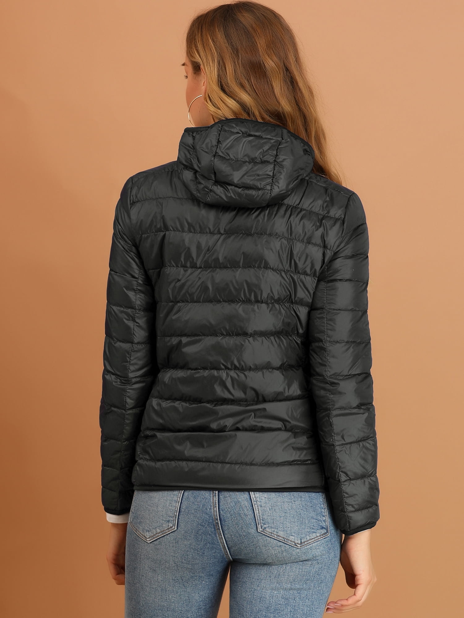 DARING DIVA Women's Hooded Zip Up Short Down Lightweight Jacket XL Black