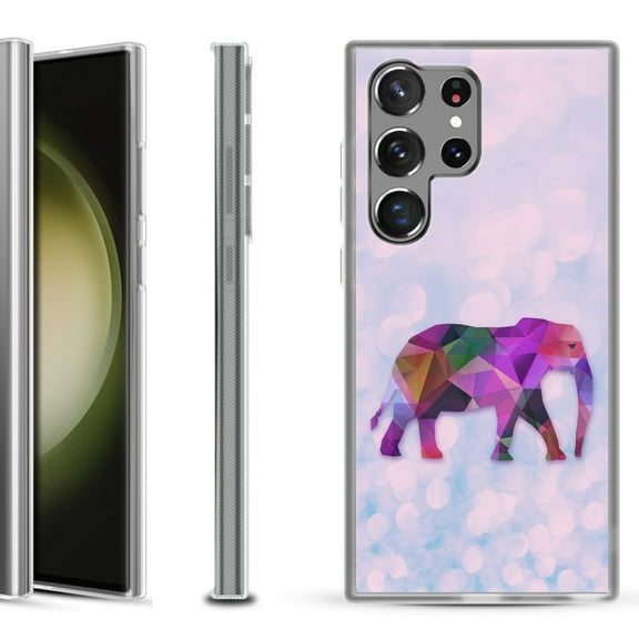 Shockproof Gel Phone Case for Samsung Galaxy S23 Ultra 5G, by OneToughShield ® - Elephant /Polygon