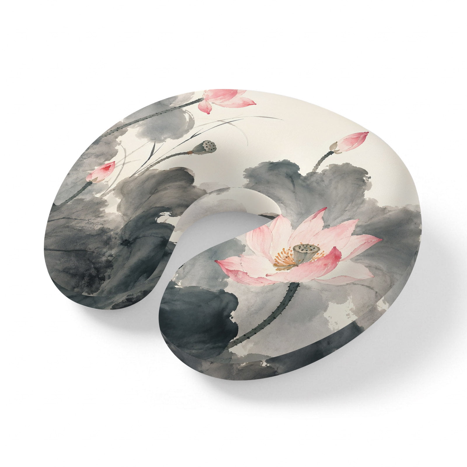 Neck Pillow Vintage Lotus Ink Wash Travel Pillow Memory Foam U Shaped Pillows Traditional Floral Zen Travel Neck Pillows for Airplane Car Office Home Sleeping Rest