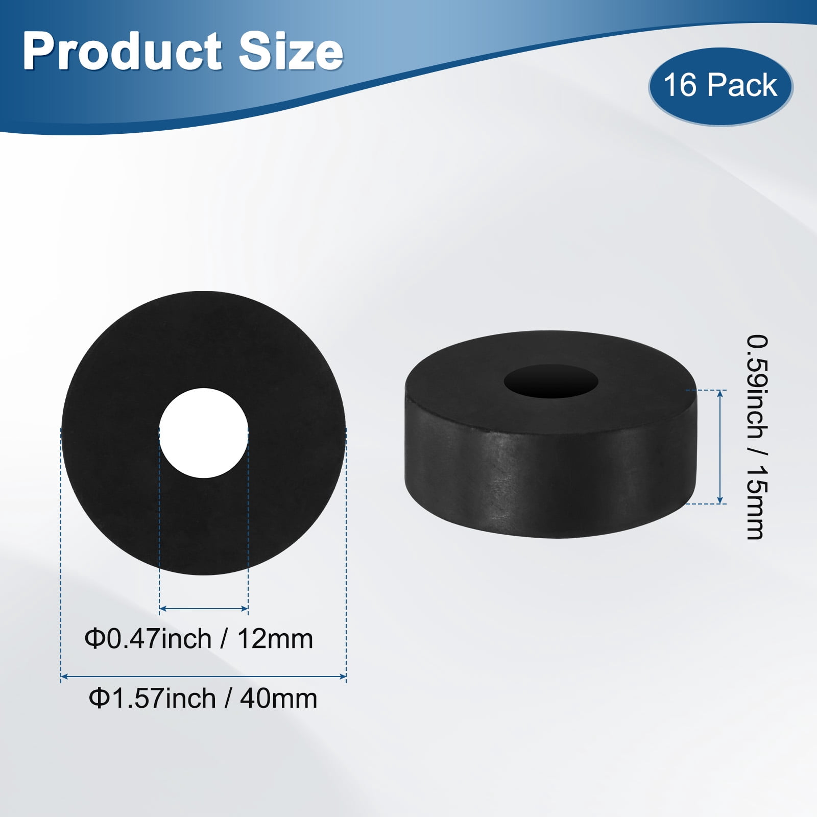 Uxcell 16-Pack Rubber Spacer 0.47" ID x 1.57" OD x 0.59" Thick Vibration Pads