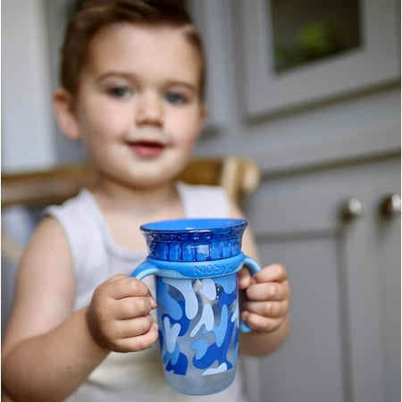 Luv N Care/NUBY Nuby 360 Edge 2 Stage Drinking Rim Cup with Removable Handles & hygienic Cover: 10 Oz/ 300 Ml, 12M+, Camo, Blue