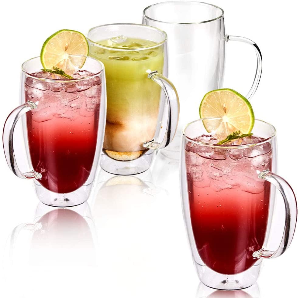 Foshan 16oz Double Wall Coffee Mug Set, Clear Glass Thermal Insulated