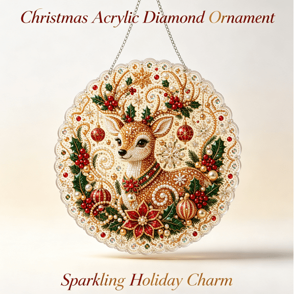 Christmas Pearl Diamond Art Hanging Ornament Kit, Christmas Pearls Beads Art Craft, Arts Window Suncatchers, DIY Christmas Pearls Painting Kit for Home Wall Decor Cozy Christmas (Festive Deer)