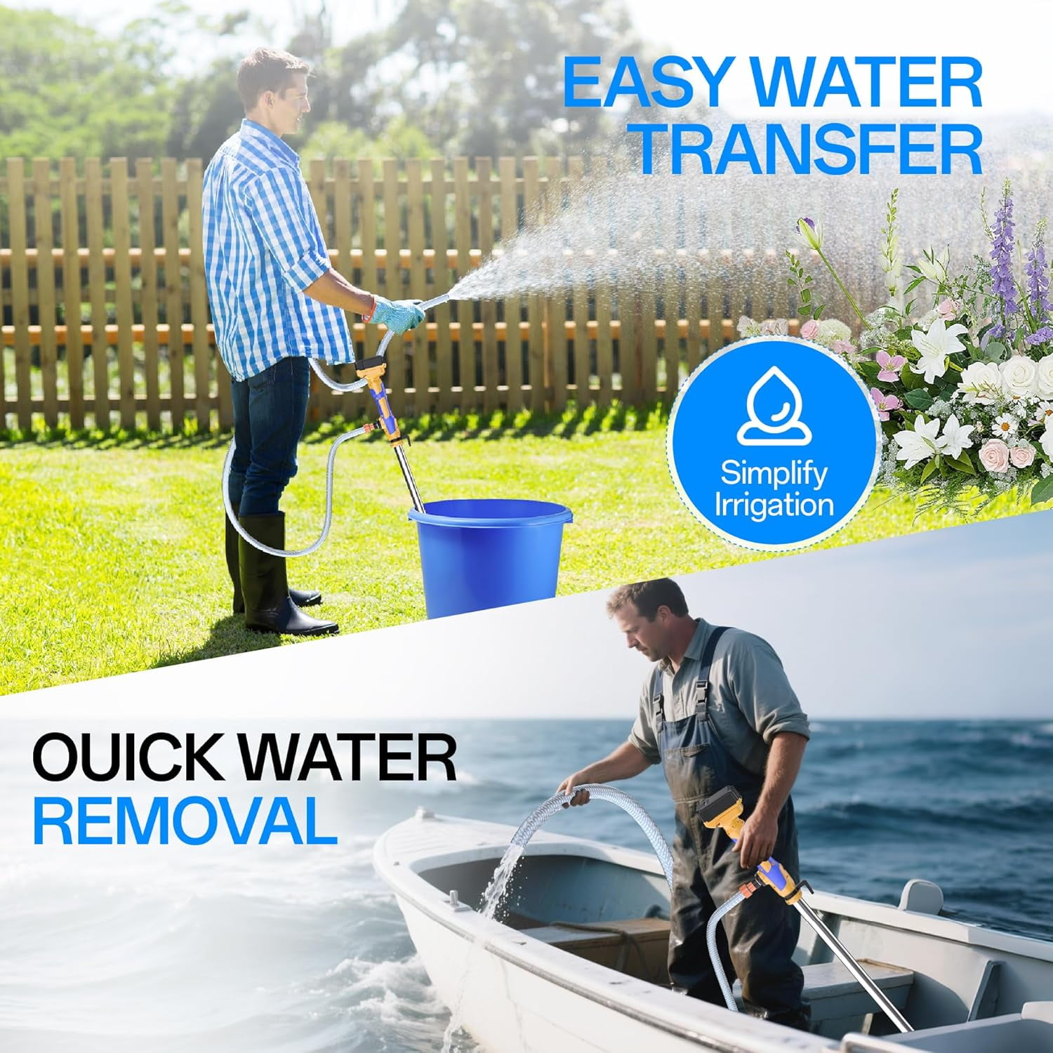 Cordless Stick Water Transfer Pump Compatible with Dewalt 20V MAX Battery(NO Battery),720GPH,32FT Head, Portable Utility Sump Pump Kit with 3/4" Outlet for Pool/Garden/Pond/RV/Boat Draining