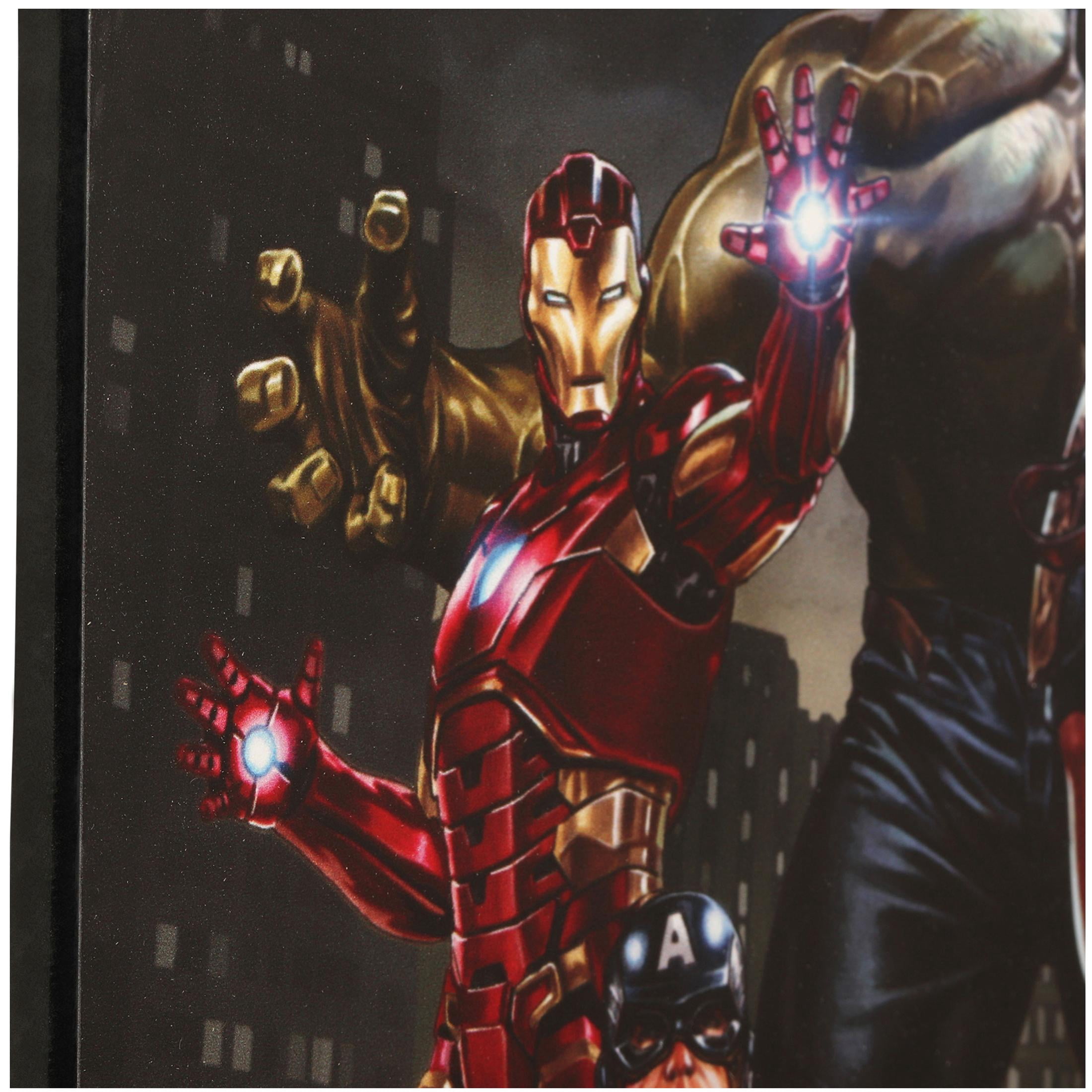 Marvel Avengers Framed Wood Wall Art Featuring Thor, Hulk, Captain America, Black Widow, Iron Man, and Ms. Marvel 18"