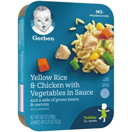 Gerber Lil Entrees, Yellow Rice and Chicken with Vegetables in Sauce with Green Beans and Carrots, 6.67 oz Tray