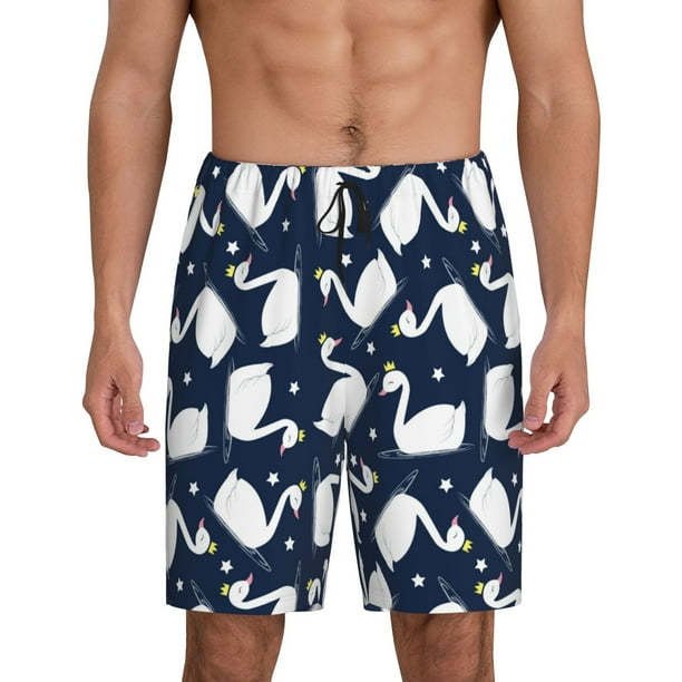 Fotbe Swan Pantalones Cortos de Pijama para Hombre, Ropa de Dormir, Pantalones de Pijama Cortos para Hombre-Large