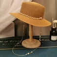 thumbnail image 2 of Summer Women's Hat Pearl Chain Flat Top Straw Hat Beach Holiday Straw Sunshade Big Straw Hat, 2 of 5