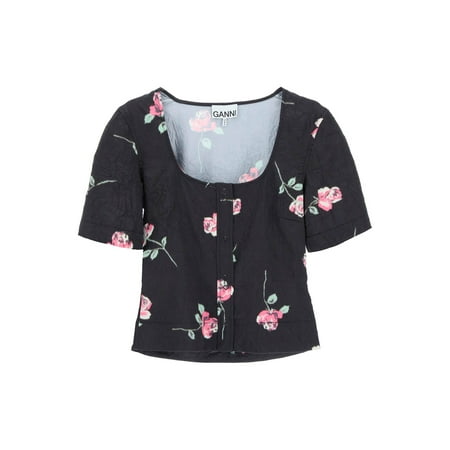 

Ganni Floral Crinkle-Effect Satin Top Women