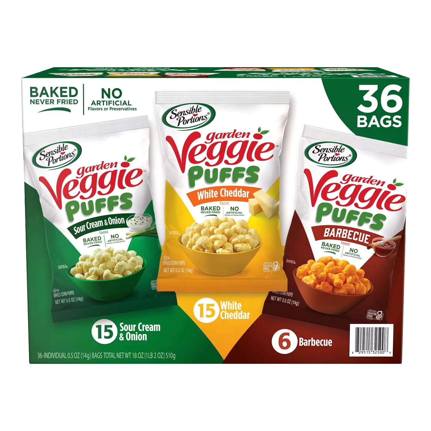 Sensible Portions Garden Veggie Puffs Variety Pack, 0.5 Ounce (Pack of 36)