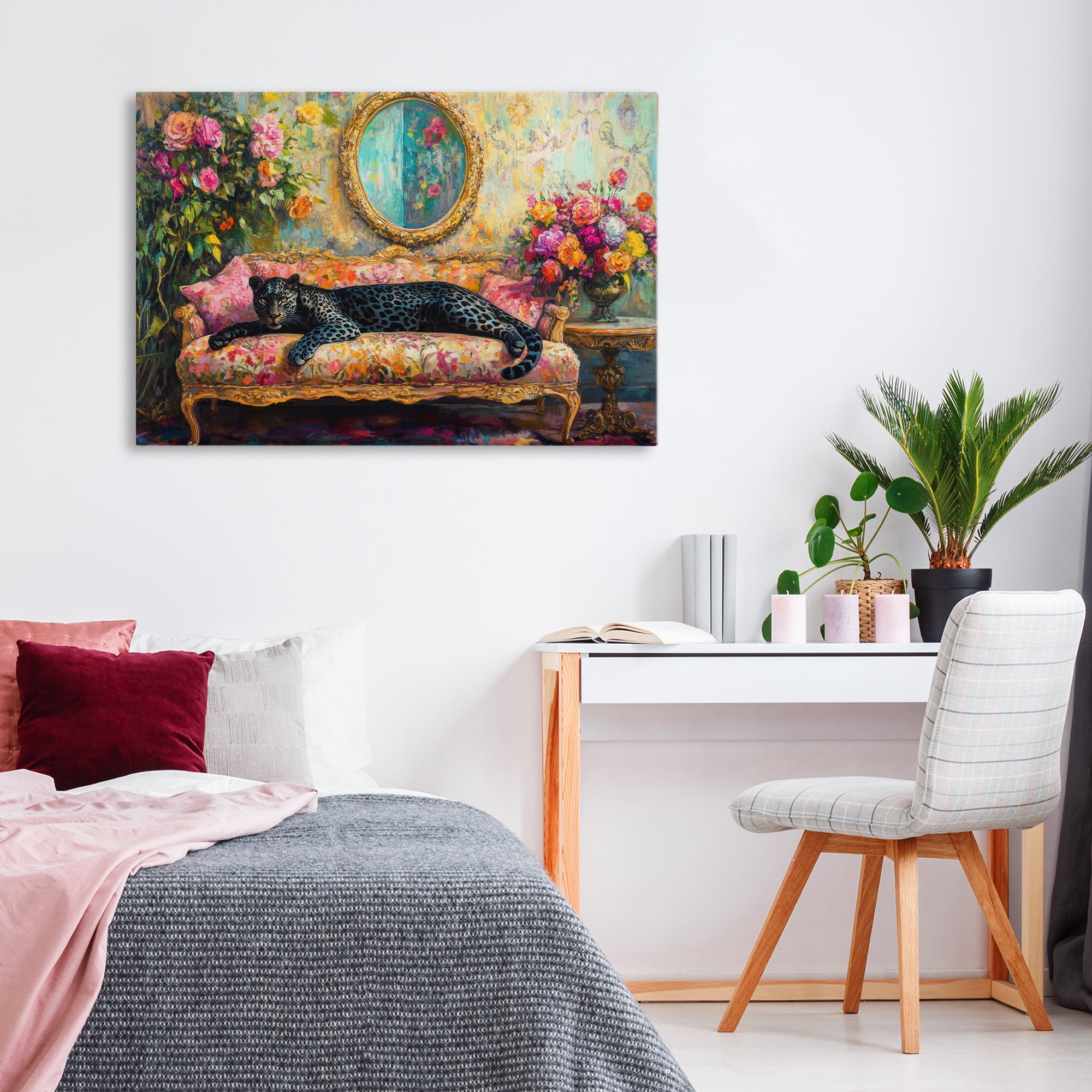 Stupell Industries Lounging Leopard on Floral Sofa Canvas Wall Art, design by Petal Prints Design