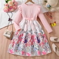 thumbnail image 2 of Odeerbi Niñas Floral Vestido Punto Rib Manga Larga Estampado Floral Cuello Redondo A-Line Vestido, 2 of 9
