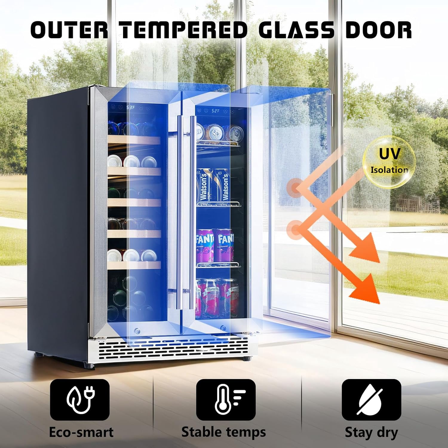 Jocisland Beverage Refrigerator-24 in Fridge Cooler Dual Zone with Glass Door, Under Counter/Freestanding Wine, for Kitchen, 34-64℉, 41-68℉