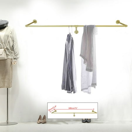 ANQIDI Gold Metal Industrial Pipe Wall Mounted Clothing Rack Wedding Garment Stand Retail Display Rack 71x11.8In
