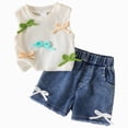 thumbnail image 3 of kaprioy Toddler Girl Clothes Toddler Baby Girl Summer Outfit Waffle Knit Tank Top Sleeveless Shirt Jeans Shorts Floral Outfit Girls Clothing Set, 3 of 7
