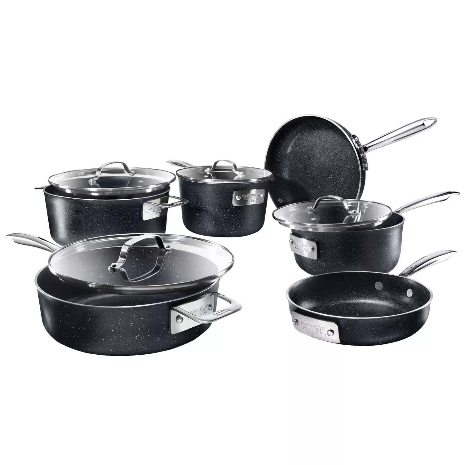 Granitestone Diamond Pro Steel Stackable Pots and Pans Set Stackmaster Complete 10 Piece Ultra Nonstick Space Saving Cookware, Dishwasher Safe
