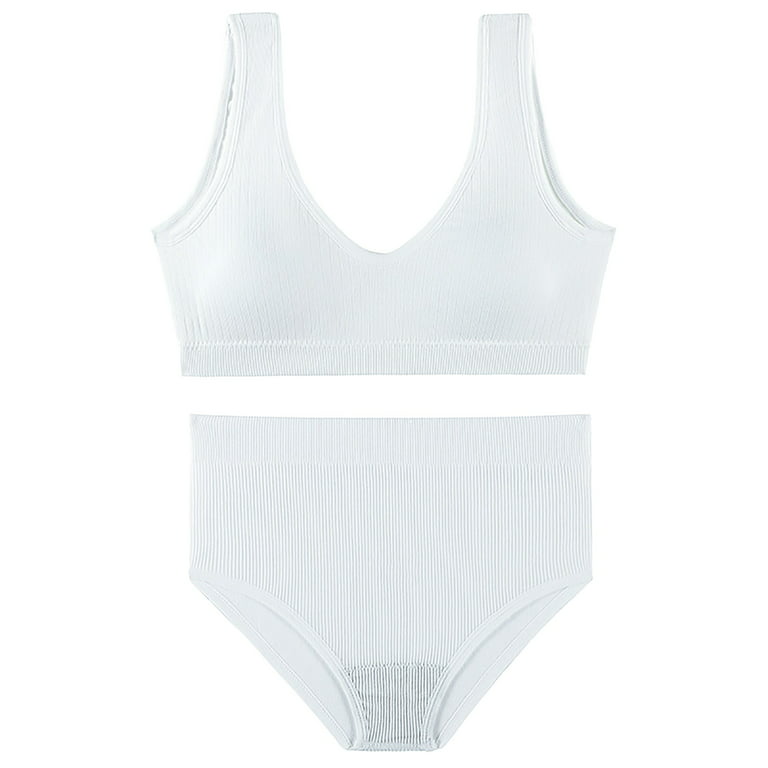 CLZOUD Woman Underwear White Nylon,Spandex Women's 2 Piece Seamless  Lingerie Halter No Padding Bra and Set Xl 
