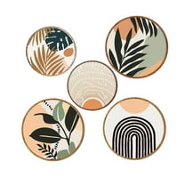 Vikakiooze Bohemian Style Five Piece Wooden Wall Hanging Wall Decoration Painting Plant Leaves Living Room Bedroom Wall Decoration