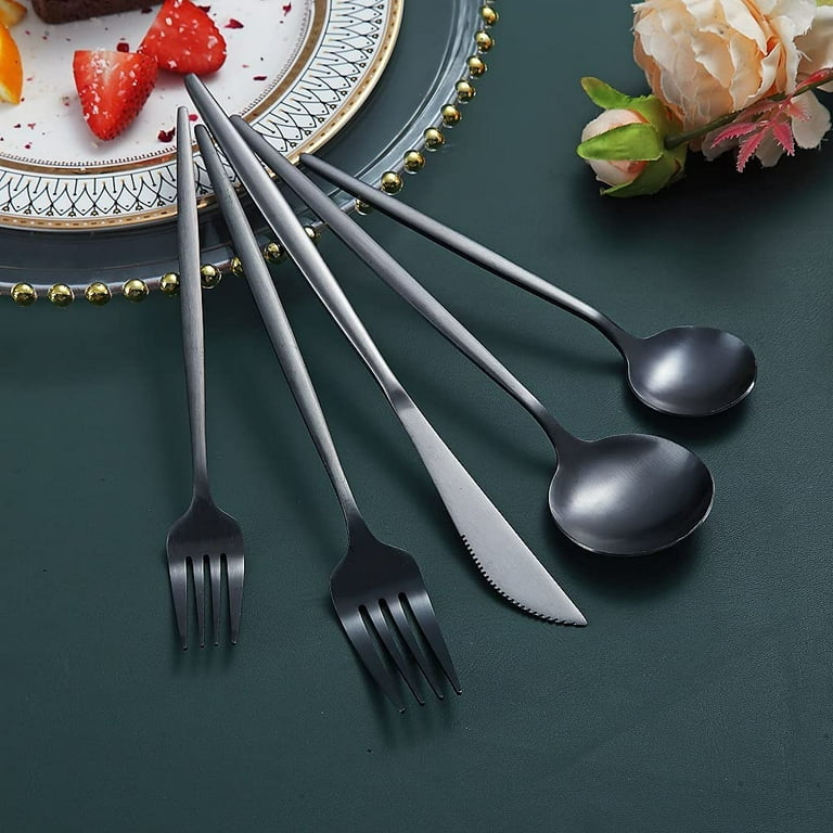 Reanea 20-Pieces Matte Black Silverware Set Stainless Steel Cutlery Flatware Set, Set Service for 4, Size: 9.76 x 2.91 x 2.01