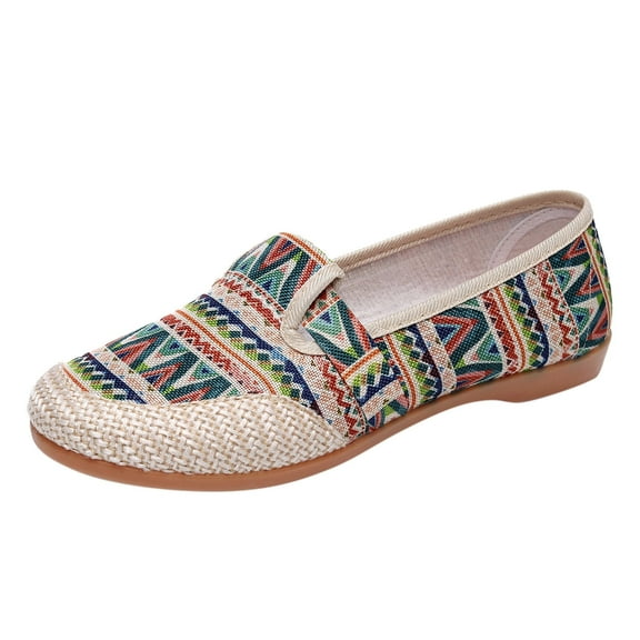 NOKIO Retro Canvas Sneakers For Women Printed Canvas Shoes For Women Fashion Four Season Women Casual Shoes Flat Bottom Round Toe Slip On Colorful Painting Lightweight And Comfortable