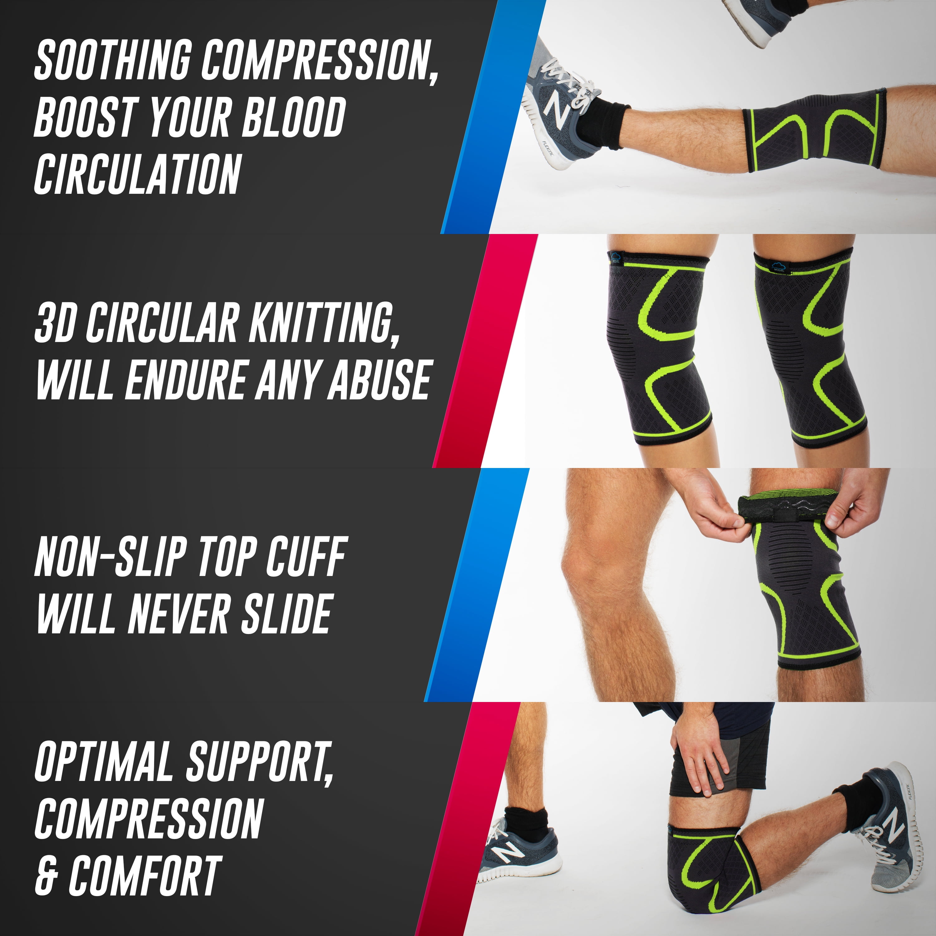 Volleyball 1 Pair Modvel Compression Knee Sleeve - Ultra Flexible Stabilizer for Arthritis and Knee Pain Relief ACL Great for All Athletics MV-111 M Comfortable Knee Brace for Men and Women 