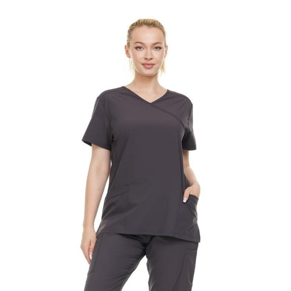 HEAL WEAR Women’s V-Neck Multi-Pocket Scrub Top Stretch Comfort Fabric 4-Way Stretch