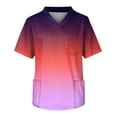 thumbnail image 4 of Domuza Mens Scrubs Top Gradient Tie-Dye Short Sleeve V Neck Working Uniform Big and Tall Comfy Soft Medical Workwear with 3 Pockets Purple 4XL, 4 of 5