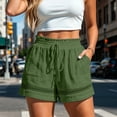 thumbnail image 3 of Women Shorts Plus Size New Shorts for Women Lightweight Elastic Waist Lace Trim Short Pants with Pocket Summer Casual Beach Vacation Bottoms Green-a L, 3 of 5