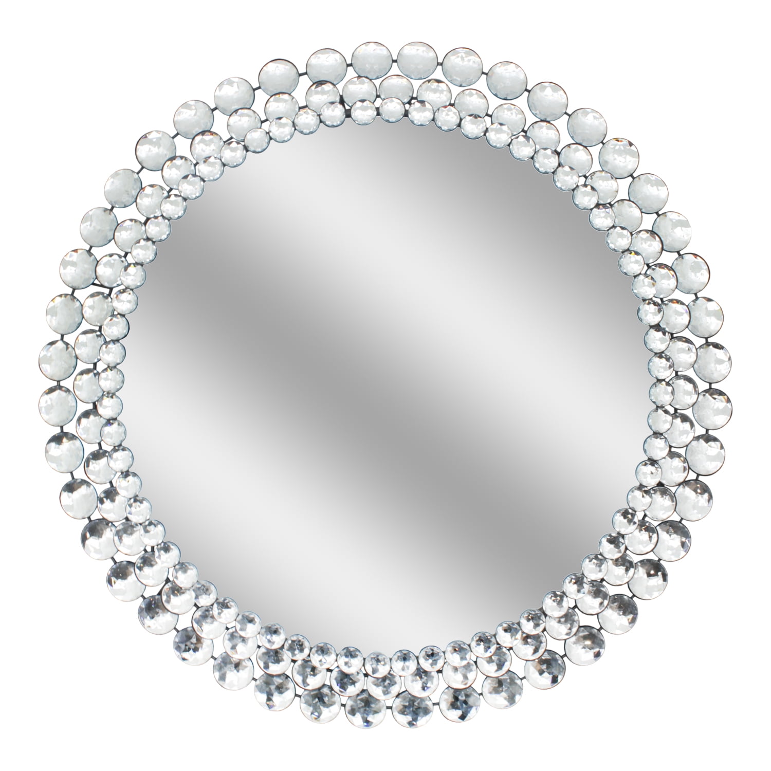 Beaded Decorative Silver Round Wall Mirror for Hanging, 24" Diameter