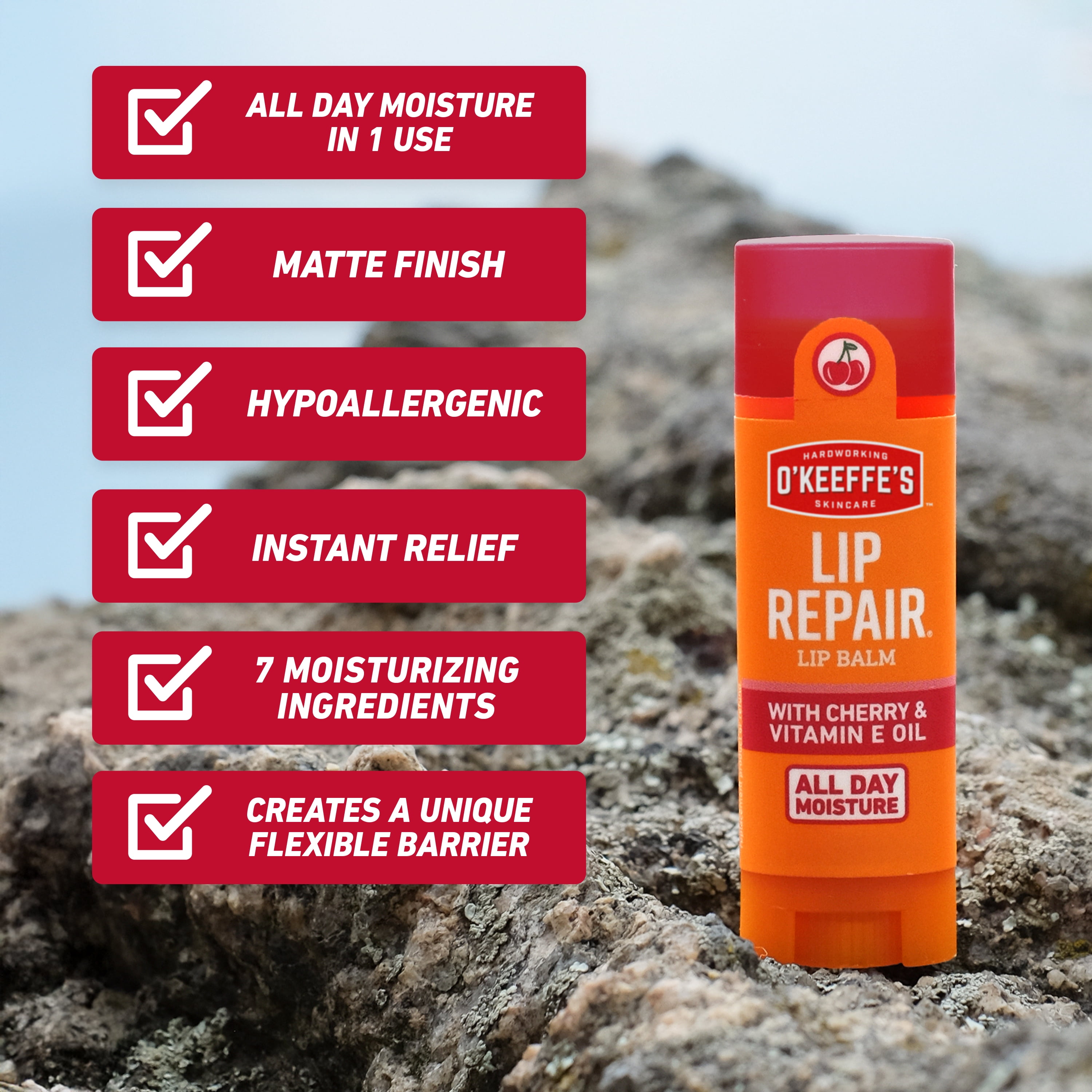 O’Keeffe’s Lip Repair Cherry Moisturizing Lip Balm with Vitamin E Oil, 0.15oz Sticks, Twin Pack