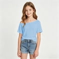 thumbnail image 2 of Kids Tshirts Girls Short Sleeve Crewneck Off Shoulder Tops Casual Cute Tops for Girls, Size 7-12 Years, 2 of 5