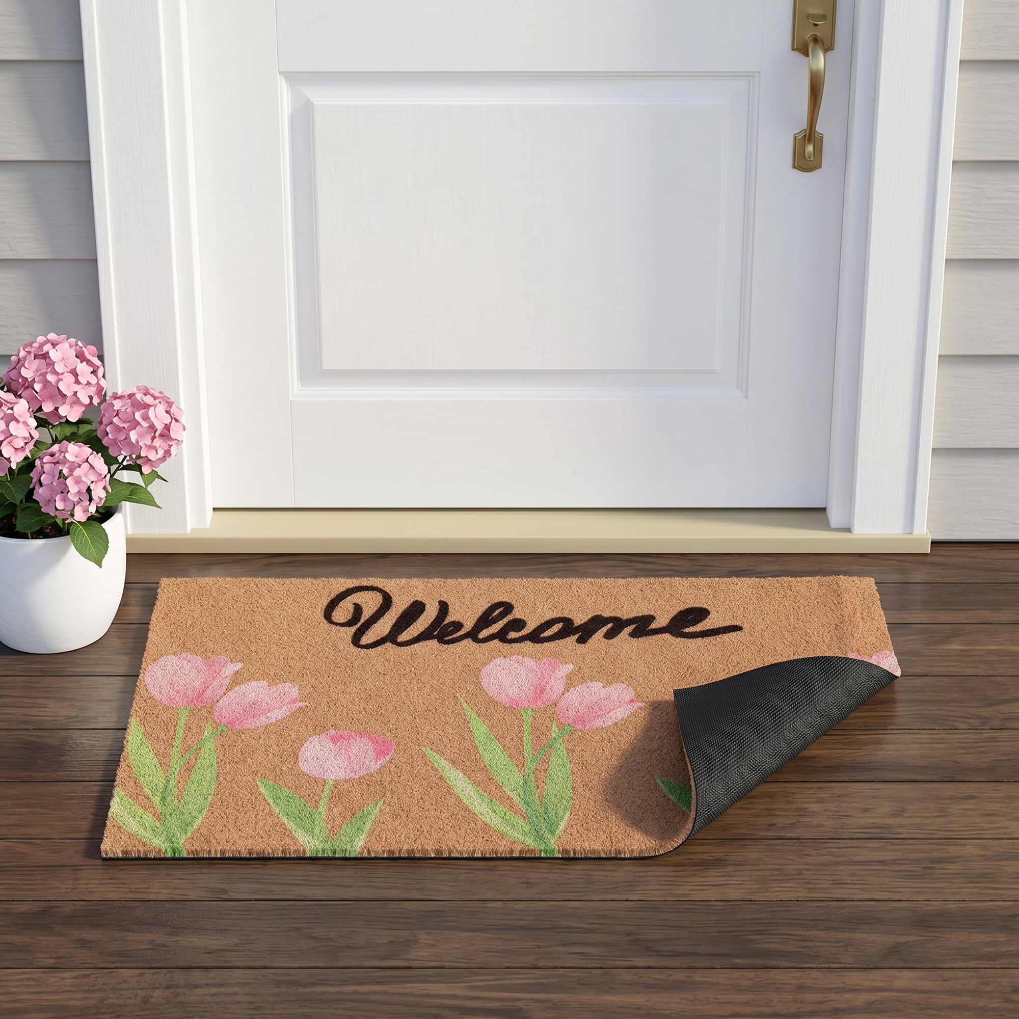 Unique Bargains Natural Coir Non-Slip Backing Waterproof Doormat Brown Tulip 28" x 18"