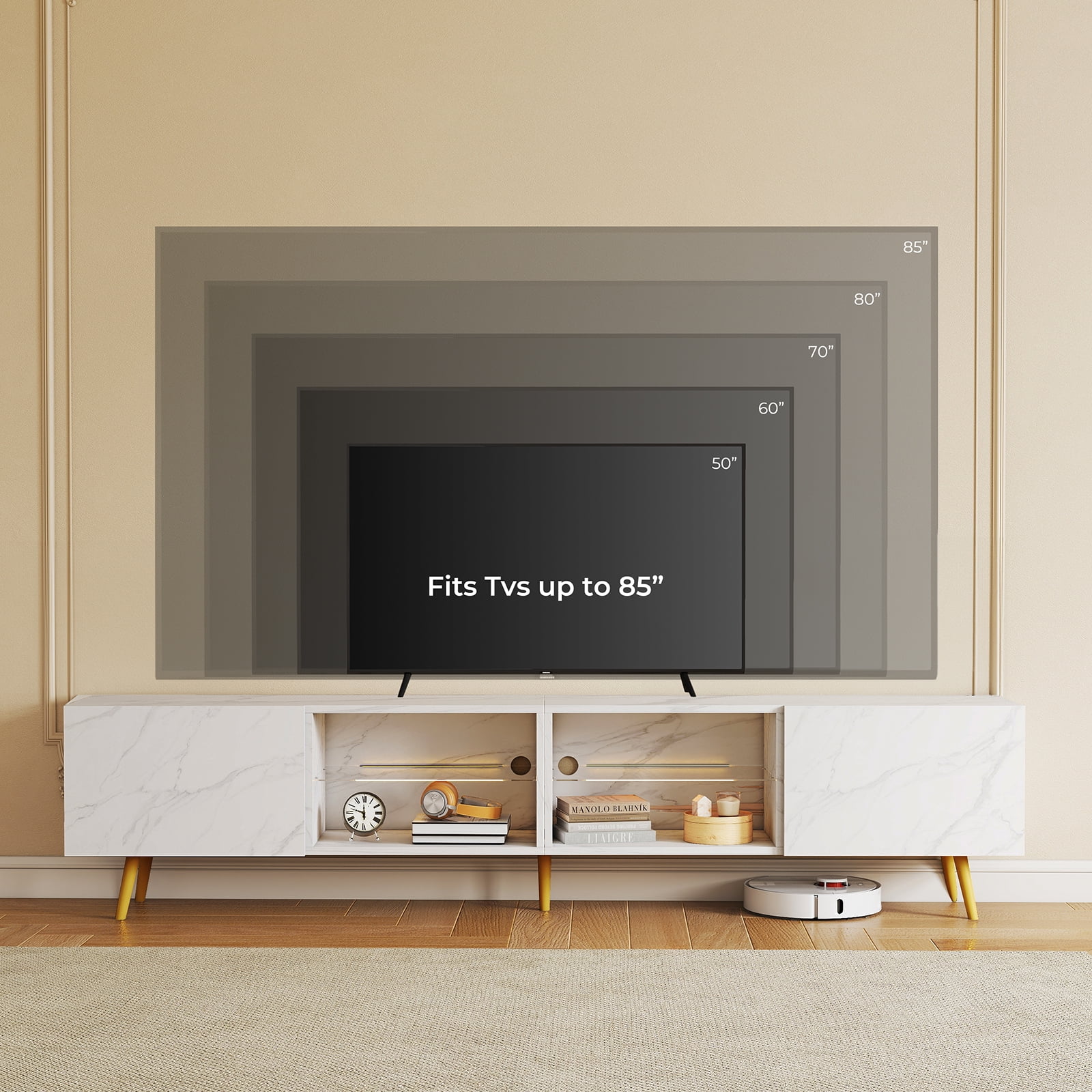 Bonzy Home 86" TV Stand, Television Console Table for 85" TV, Modern Entertainment Center with Storage Cabinets for Living Room