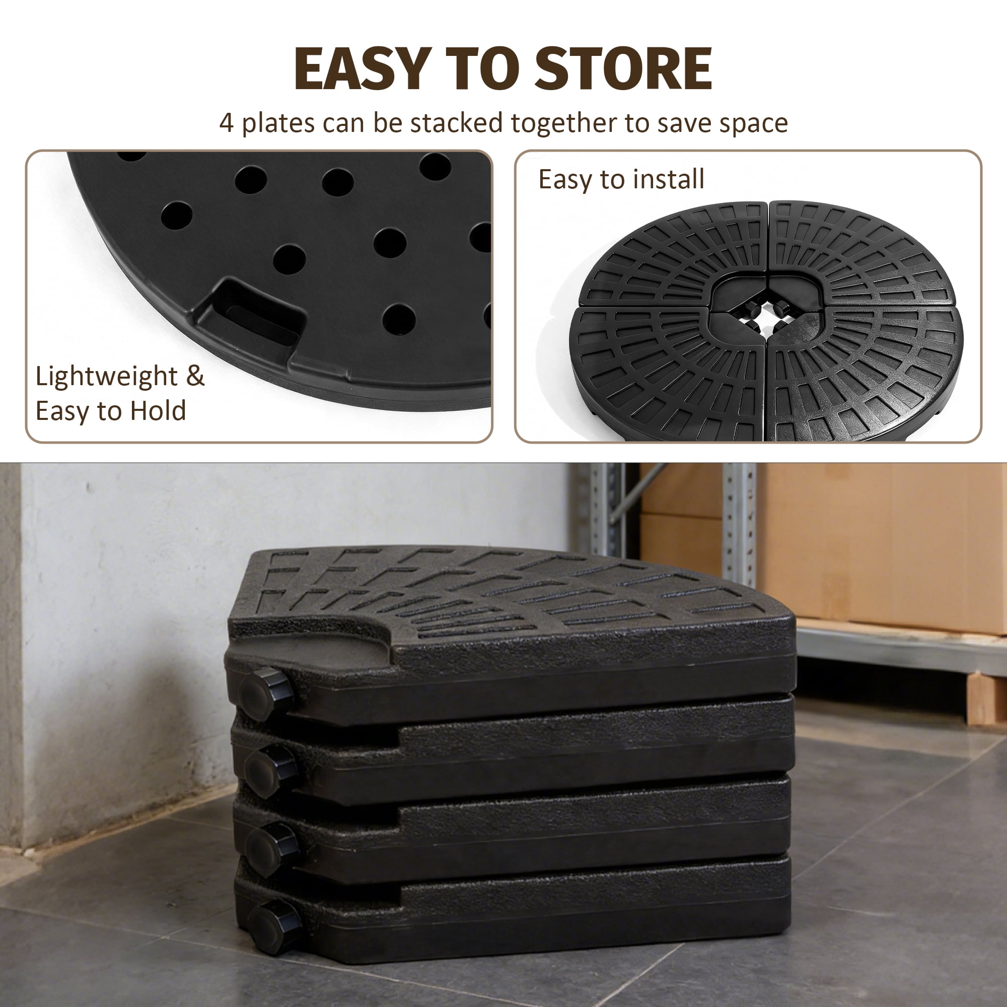 Round Umbrella Stand Base, 4-Piece Fillable Offset Patio Umbrella Base, Heavy Duty 220lbs Windproof Umbrella Stand for Outdoor, Black Round Parasol Base for Backyard, Garden