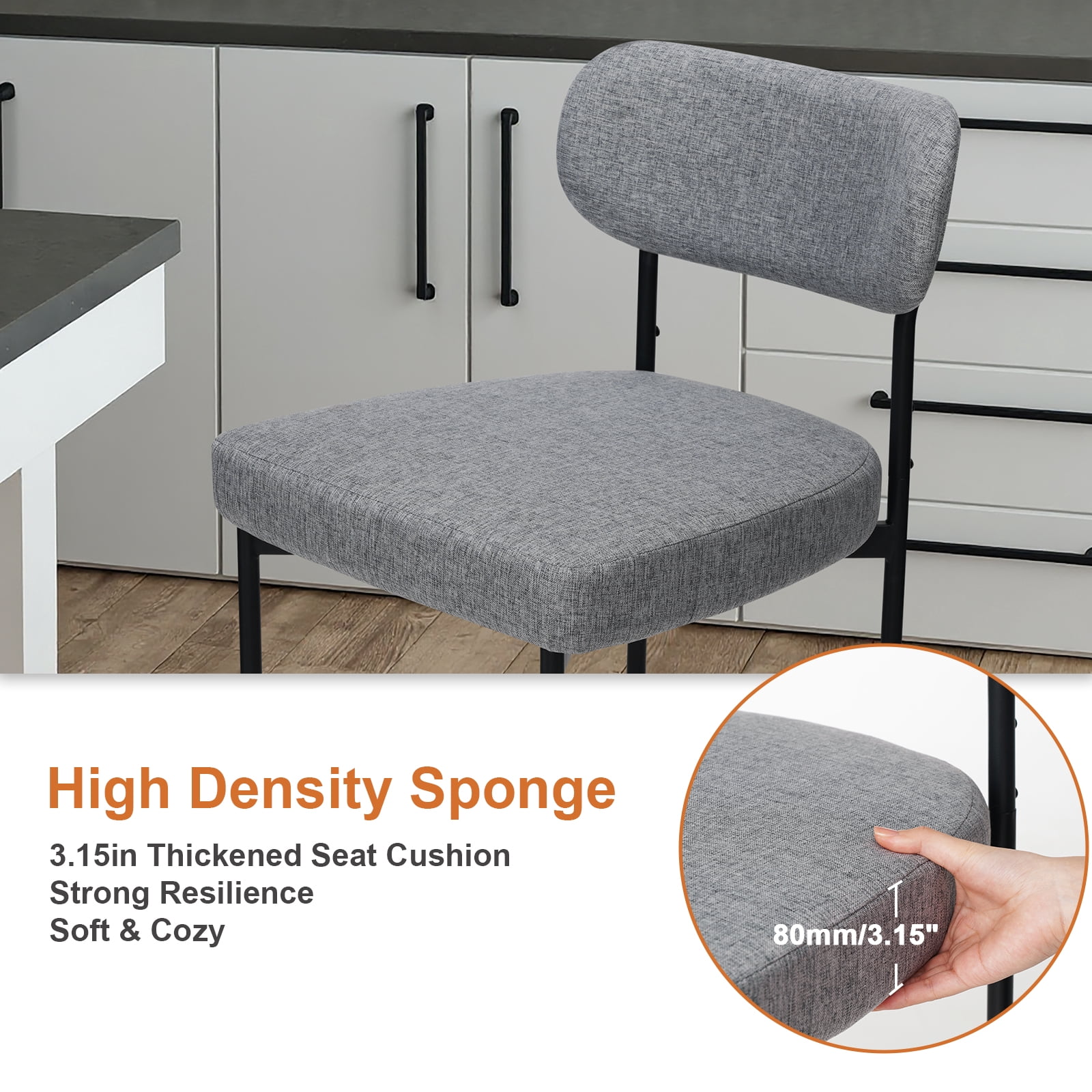 Hommpa Bar Stools Chairs Set of 4, 26" Gray Fabric Kitchen Counter Stools with Curved Back and Footrest, Fabric Counter Height Bar Chair for Kitchen Island