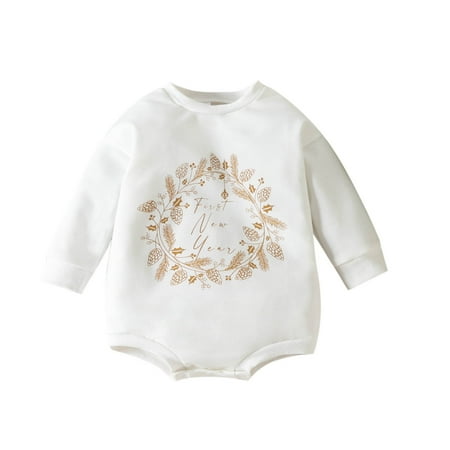 

MANHUJI Preemie Clothes Western Baby Girl Boy Clothes Sweatshirt Romper Happynewyear Printed Bodysuit Long Sleeve Onesie Newborn Outfits Pijamas Para Bebes Newborn Baby Clothes (White 60)