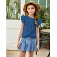 thumbnail image 2 of Arshiner Girls Shirt Short Sleeve Twist Front Tunic T-Shirt for Girls with Cute Flying Sleeves, 2 of 6