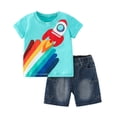 thumbnail image 2 of Kkkded Kids Baby Boys Short Sleeve T-Shirt Outfits Toddler Summer Clothes Outfits Little Boy's Cartoon T-Shirt + Denim Shorts Outfits,Size 1-8Years, 2 of 8
