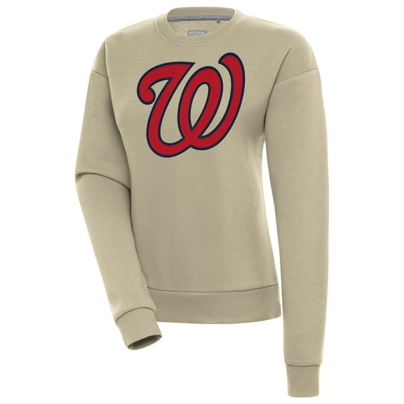 Women's Antigua Khaki Washington Nationals Victory Pullover Sweatshirt