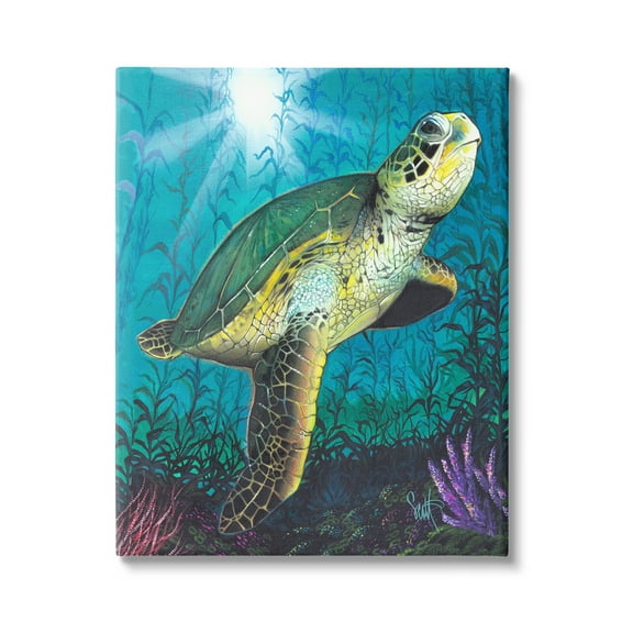 Stupell Industries Turtle Underwater Reef Animals & Insects Painting Gallery Wrapped Canvas Print Wall Art, 16 x 20