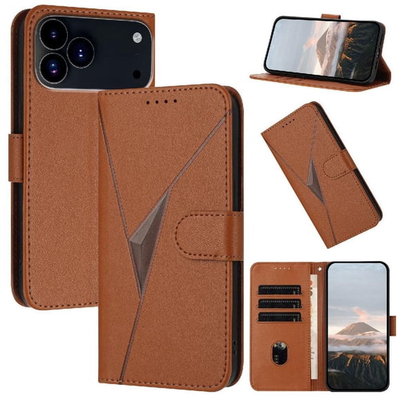 Étui à Rabat Premium pour iPhone 17 Pro Texture Fibre de Carbone, Support et Fermoir Magnétique Brun