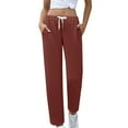 thumbnail image 6 of Kelon Womens Wide Leg Sweatpants Fleece Lined Baggy Pants Drawstring Athletic Joggers Fashion Winter Outfits Brown, 6 of 8