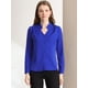 thumbnail image 4 of Elegante camisa abotonada cuello alto con escote en V recortado carrera primavera para mujer Azul real XL, 4 of 6