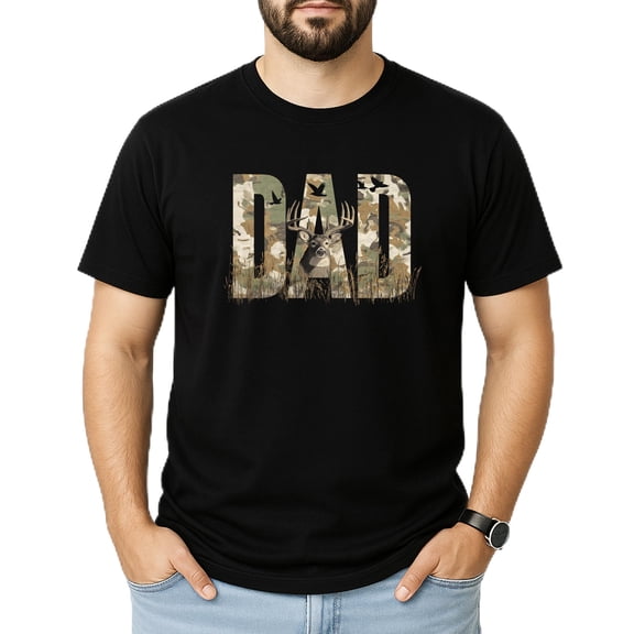 Dad Shirt for Hunter Camo Outdoorsman Deer Hunting Graphic Tee for Men Black Shirt Adult 2XL
