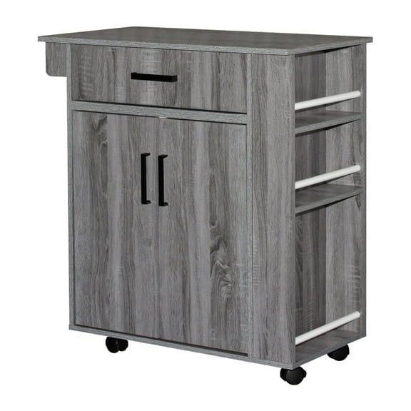 Home Furniture Shelby Rolling Kitchen Cart with Storage Cabinet - Gray