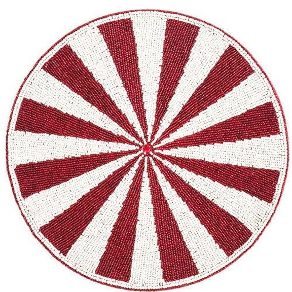 Fennco Styles Holiday Peppermint Candy Cane Hand Beaded Placemat 15 inch Round