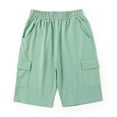 thumbnail image 2 of AJTQTH Kids Summer Cargo Shorts Elastic-Waisted Solid Color Side Pockets Short Pants for Boys Girls Quick Dry Breathable Cotton Trunks Green 4 Years, 2 of 9