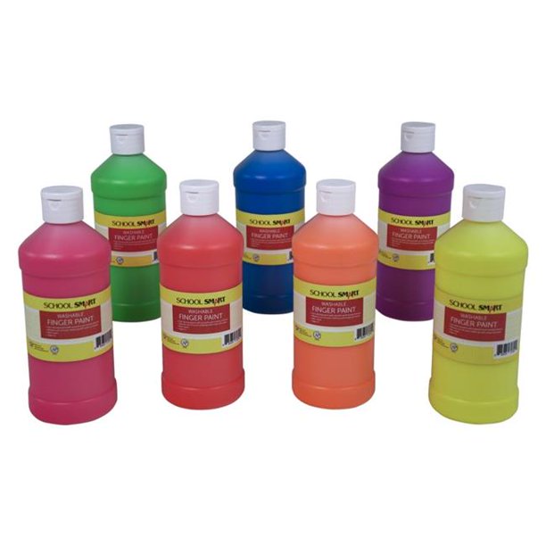 School Smart 2002394 1 Pint Washable Finger Paint, Assorted Neon Color Set of 7