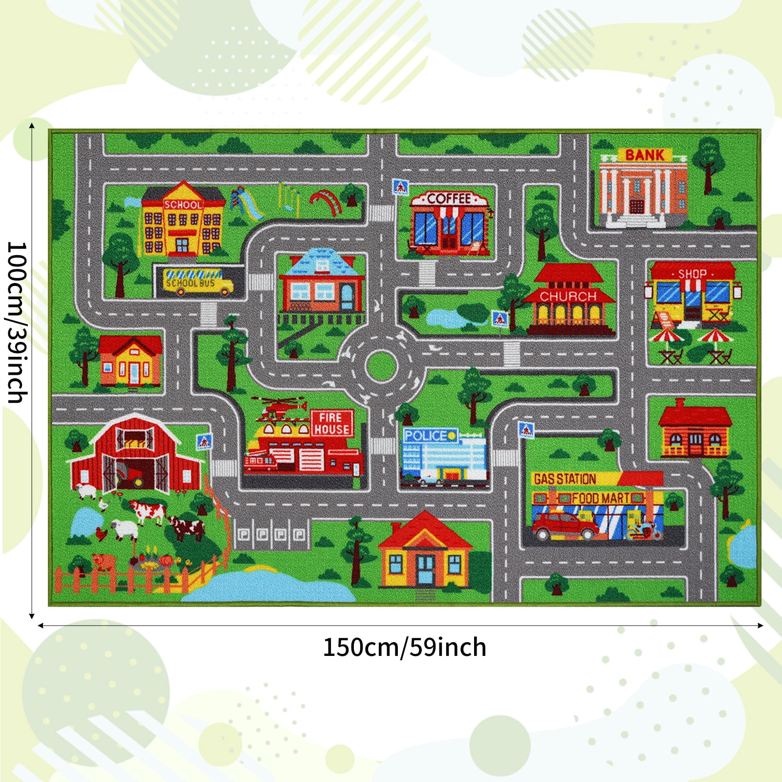 Kids Carpet Playmat Rug 59"x39.4", City Road Map Car Play Mat for Bedroom Playroom